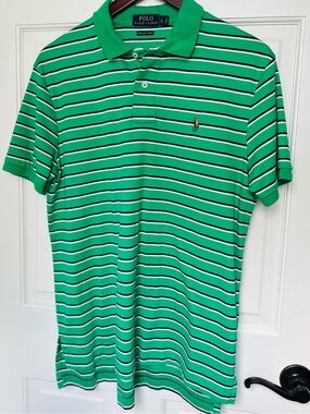 Polo by Ralph Lauren Polo in Green, White & Black Striped Classic Pima Cotton L